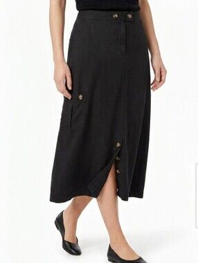 NEW J.Jill 100% Tencel A-line Maxi Skirt Black 14W minimalist quiet luxury